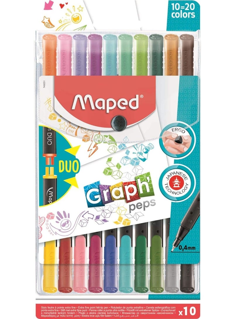 مابد أقلام تحديد "مابد جراف بيبس ديو" رفيعة (0.4 مم) - طقم 10 أقلام مزدوجة بـ 20 لوناً - Image 2